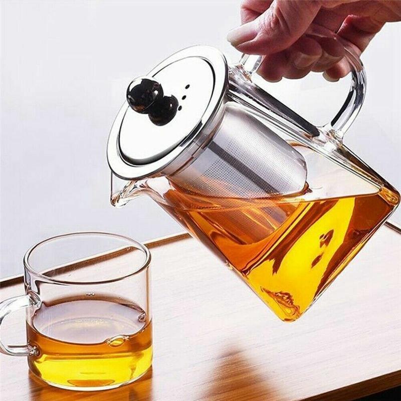 Heat Resistant Clear Glass Teapot Jug With Infuser Coffee Tea Leaf Herbal Pot UK 1