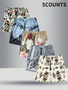 Men's All Over Print Drawstring Waist Shorts, Regular Fit Casual Pocket Shorts for Summer, Men's Bottoms for Vacation Holiday Beach