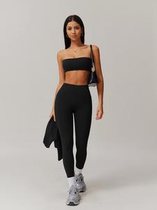 Women's Solid Crop Tube Top & High Waist Leggings Sports Set, Casual Comfy Breathable Quick Drying Tracksuit Set for Gym Workout Running, Ladies Sportswear for All Seasons