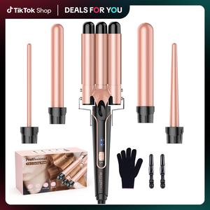 BESTOPE PRO Waver Curling Iron Wand, 5 in 1 Curling Wand Set with 3 Barrel Hair Crimper for Women, Fast Heating Hair Wand Curler  curling set hair styling tools comfort salon hair curler rose gold 5 in 1,heatless curlers,heat free styler