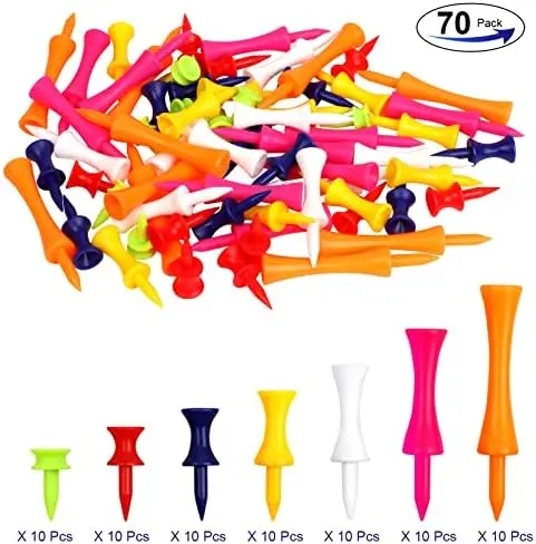 Golf Tees Plastic, 70 Pcs Mixed Sizes Castle Golf Tees, Durable Winter Golf Tees Small Castle Tees in Multiple Colors(25mm, 32mm, 39mm, 45mm, 51mm, 59mm, 70mm) 1