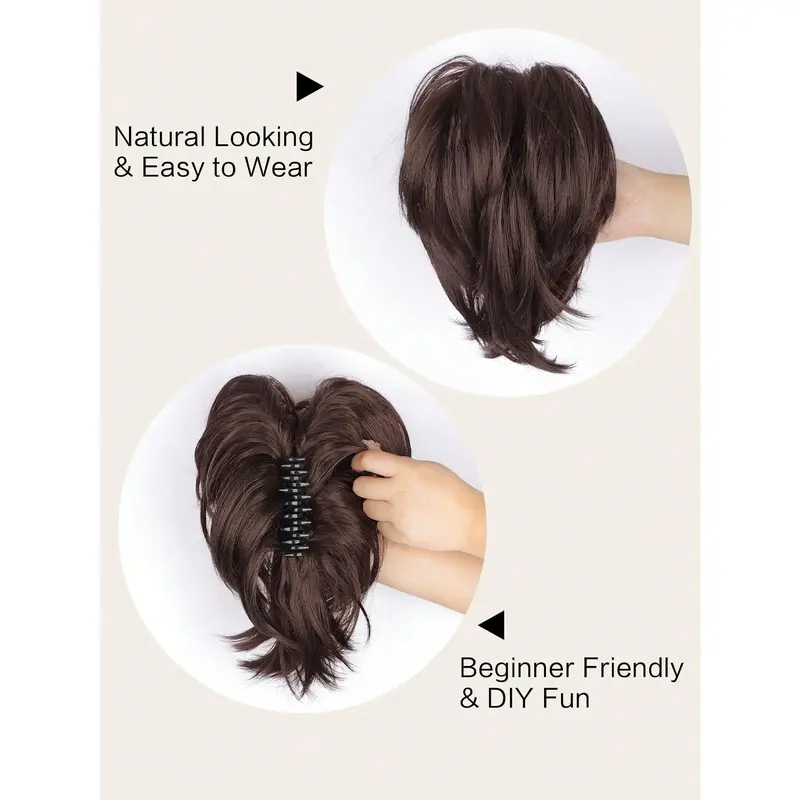 Bun Hair Piece, 10 Inch Claw Clip Short Ponytail Hair Extensions Bendable Messy Wavy Curly Fake Hairpieces For Women 3