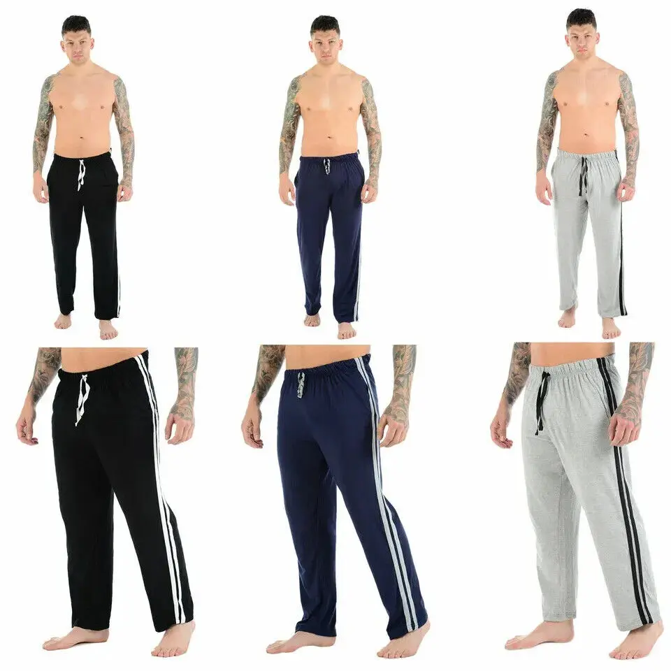 Pack Of 1 & 2 Men's Lounge Pants Pyjamas, Striped Jog Bottoms Nightwear Trousers Cotton Fabric Jersey Loungewear