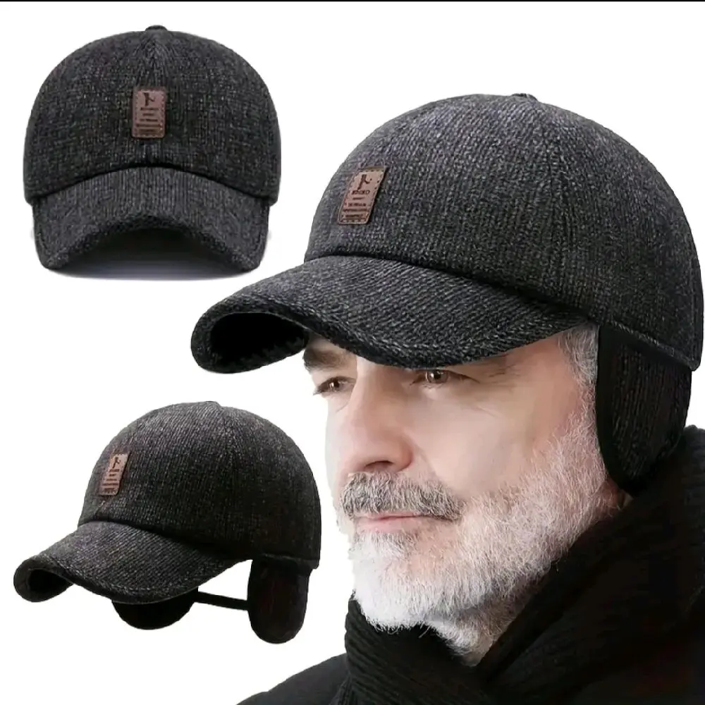 Men's Winter Warm Wool Cap Hat with Foldable Ear Flaps - Standard