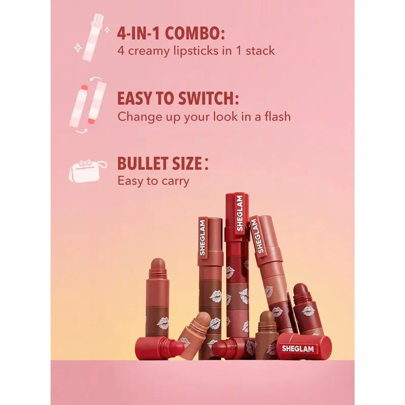 4 In 1 Creamy-Matte Nude Lipstick Kit High Pigment Non-Drying Portable Travel Lipstick Kit Lip Makeup Lipstick 3