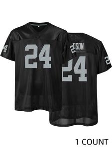 Men's Letter & Number Embroidery V Neck American Football Jersey, Loose Breathable Short Sleeve Football Top, Casual Sports Top for Street Hip-hop, Clothing