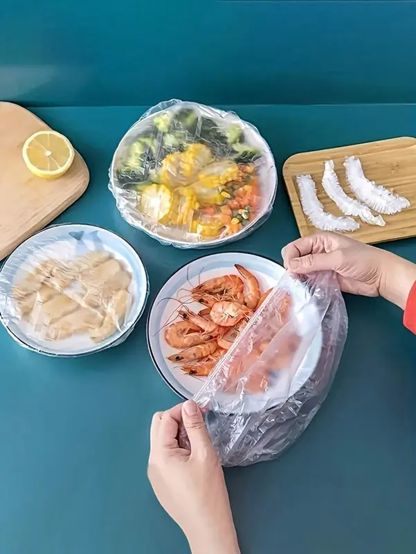 100Pcs, Disposable Food Preservation Film Cover, Shower Head Cover, Multi-Purpose Disposable Shrink Bag Disposable Shoe Cover Thickened Kitchen Preservation Film, Home Refrigerator Refrigerated Food Preservation Cover, Elastic Stretchable Cover Cover 8