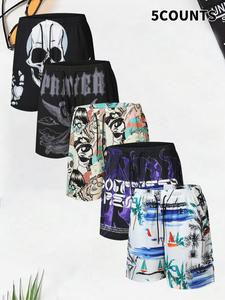 Men's Regular Fit Skull Print Boxer Briefs, Casual Comfy Breathable Shorts for Summer, Men's Underwear for Daily Wear