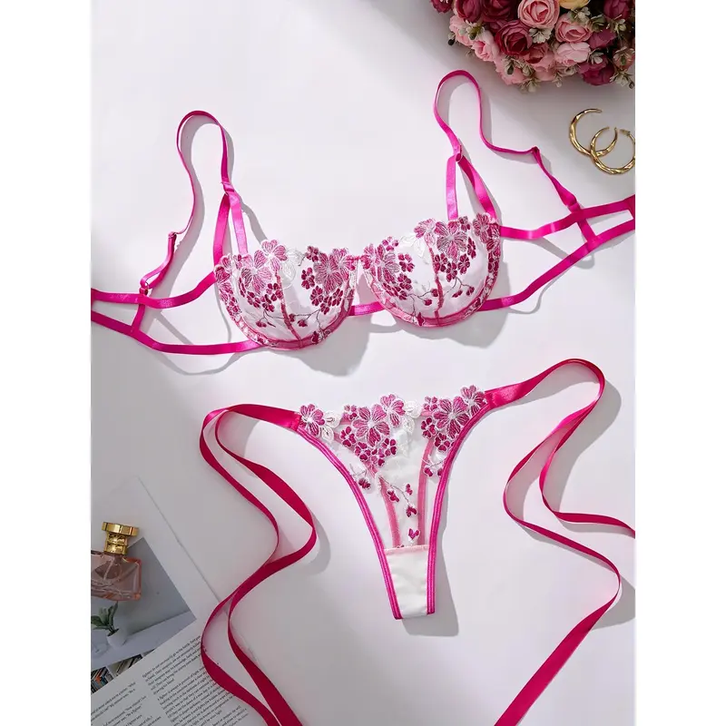 Thin Shoulder Strap Design Lingerie Set, Intimates Bra & Panty, Women's Sexy Clothing 1