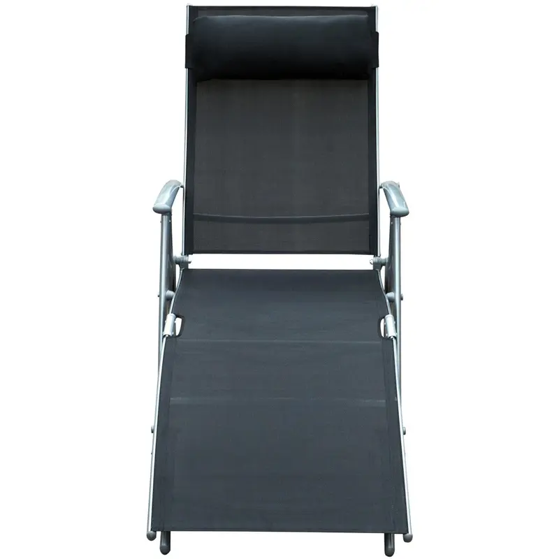 Black Folding Reclining Garden Sun Lounger With Arms and Pillow for Outdoor Relaxation 6