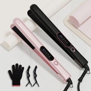 2 in 1 Hair Straightener & Curler, 1 Set Professional Titanium Flat Iron, Fast Heating Hair Straightening Machine with Protective Glove & 2 Clips