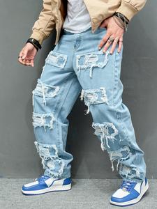Men's Ripped Jeans, Loose Casual Comfy Denim Trousers for Daily Wear, Fashion Men's Bottoms for All Seasons