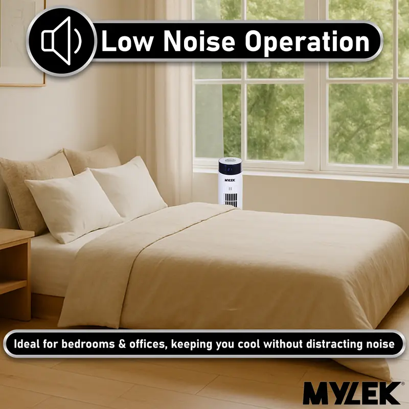 MYLEK Tower Fan 34 Inch Oscillating Slim Floor Standing Cool Air Circulator, Remote Control, Timer, Ioniser, Quiet, 3 Cooling Settings, Temp Display, Bedroom, Home Or Office (White Or Black Version) 6