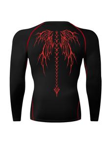Men's Skeleton Wing Print Long Sleeve Sports Tee, Quick Drying Breathable Crew Neck T-Shirt, Sport & Outdoor Clothing for Gym Workout Running