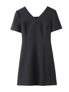 1 piece large-size solid color short-sleeved dress, elegant office commuter versatile casual A-line skirt.