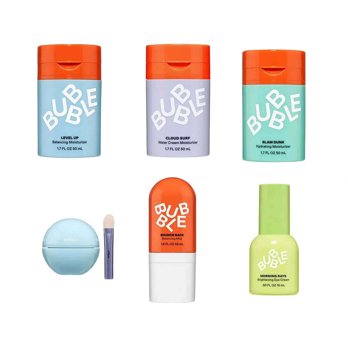 [Multiple combination packs] Bubble Skincare-Moisturizer-Come Clean Detoxifying Clay Mask-Bounce Back Balancing Facial Toner Mist-Morning Rays Brightening Eye Cream-for Normal to Dry Skin,Unisex