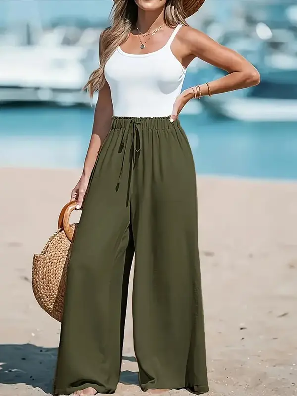 Ultra-Comfortable, Highly Breathable Stretchy High-waisted Loose-fitting Wide-leg Pants for Women's Effortless Chic Casual Everyday Fashion with a Touch of Elegance and Timeless Style Perfect for Relaxed Laid-back Looks Flare Pants Summer 2025 Outfits 3