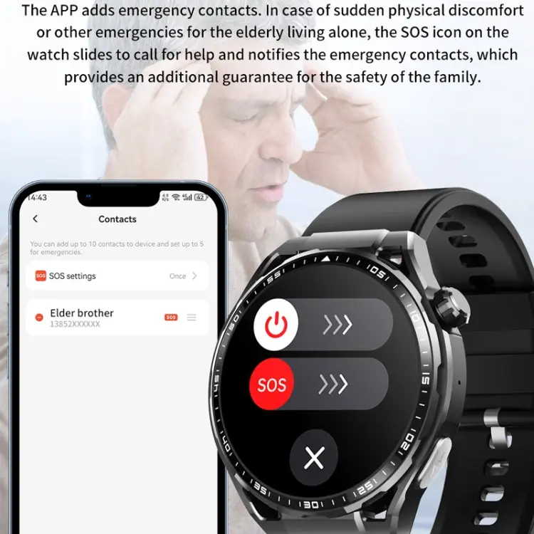 F200 Smart Health Watch ECG Electrocardiogram Blood Sugar Monitoring 1.55 Inch Round Screen, Black Silicone, Black Leather, Black Brown Leather, Black Milan, Black 3-Beads Steel, Black Bamboo, Black Gray Silicone 8