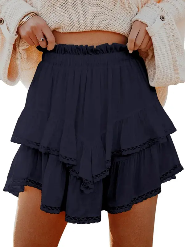 Flowy Shorts for Women Casual Boho Ruffle Tiered Skorts High Waist Mini Skirts Golf Tennis Crochet Shorts 5