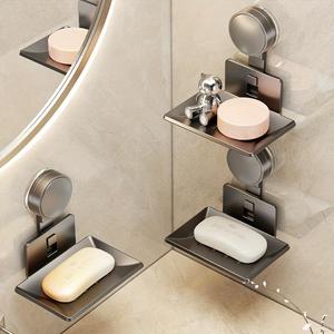 Wall Mounted Soap Dish, 1 Box Suction Cup Soap Bar Holder, Durable and Stylish Bathroom Accessories, Bathroom Supplies for Home Use, Home Goods, Soap Tray, Bathroom Essentials Accessories