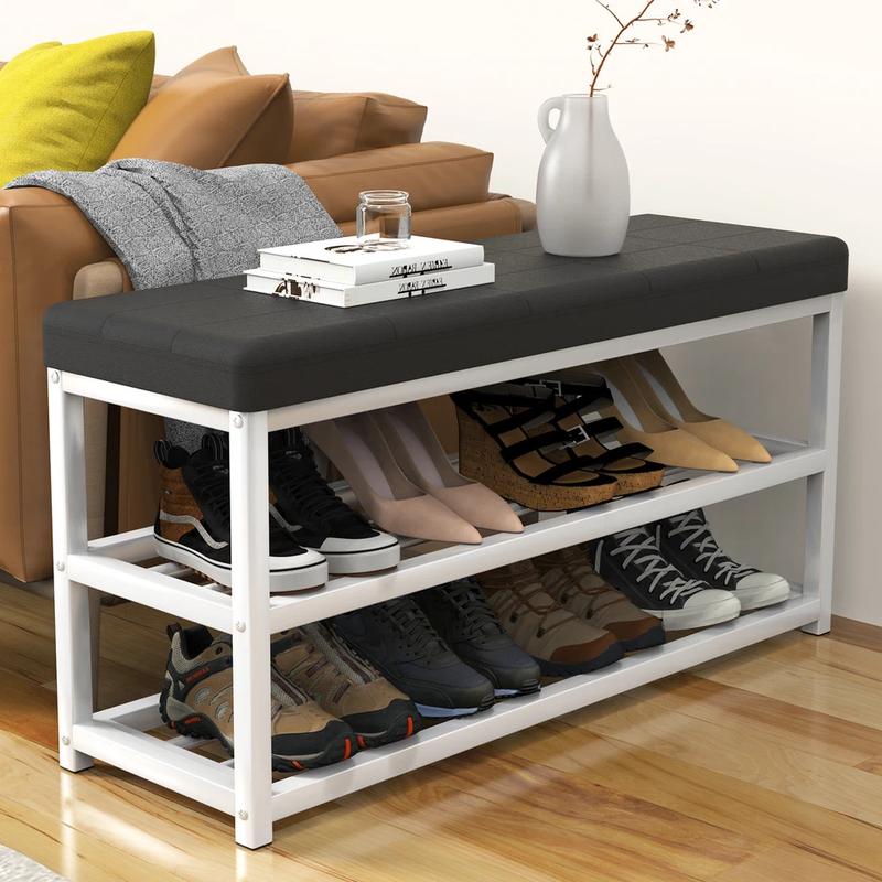 Shoe Bench Cabinet Organizer with Cushion Padded Seat Unit - Home Organizer 3
