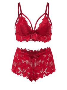 Women's Plus Size Bow Decor Lace Bra & Scallop Trim Brief Boxer Set, Adjustable Strap Push Up Lingerie & Sheer Panty Set, Soft Comfy Breathable Underwear Set for Women