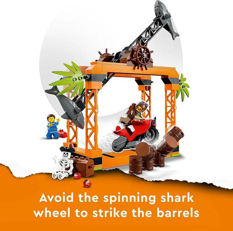 LEGO 60342 City Stuntz The Shark Attack Stunt Challenge Adventure Series Toy with Flywheel Powered Stunt Bike & Racer Minifigure, Toys for Kids 5 Plus Year Old 4