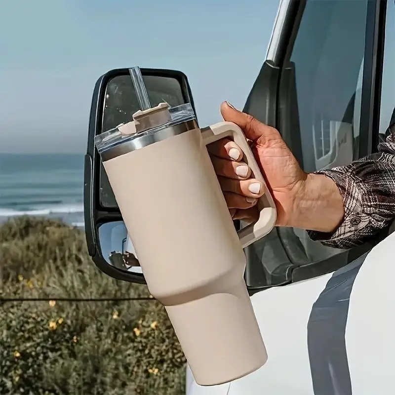 【2025】1200ML 304 Stainless Steel Insulated Water Bottle,Thermal Coffee Car Cup, Cold Hot Mugs Vacuum Flask With Handle Straw,For Sport 3