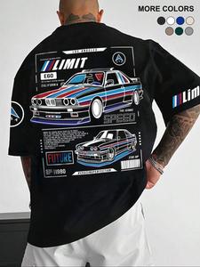 Men's Car & Letter Print Short Sleeve Graphic Tee, Regular Fit Streetwear Casual Round Neck T-shirt for Summer, Men's Top for Daily Wear, Graphic Clothing