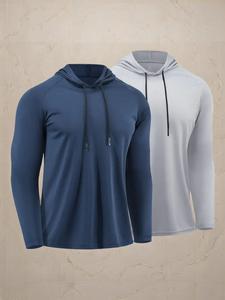 Men's Solid Long Sleeve Drawstring Hoodie Tee, Casual Sporty Hooded Sweatshirt for Running Gym Workout, Men's Sport & Outdoor Clothing for Spring & Fall, Athletic Fashion Activewear, Gym Tops