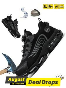 Men's Minimalist Casual Plain Lace Up Work Sneakers, Sporty Breathable Comfortable Non-slip Safety Sneakers, Fashionable Sneakers for Daily Wear