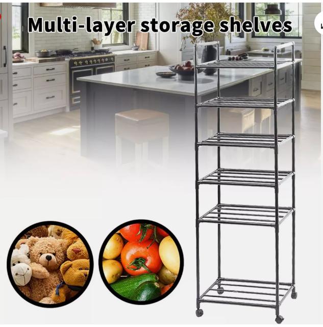 Product Introduction of 6 Tier Kitchen Rotating Storage Trolley Cart Utility Vegetable Mobile Shelf Rack Organiser Utensils 9