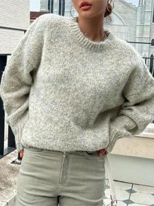 Women's Plain Drop Shoulder Cable Knit Sweater, Casual Long Sleeve Round Neck Jumper for Daily Outdoor Wear, Ladies Knitwear for All Seasons, Womenswear