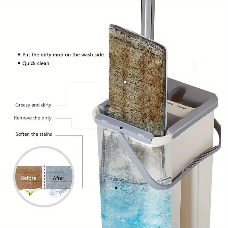 Magic Mop and Bucket Set with Self-Wringing System – 360° Swivel, Adjustable Stainless Steel Handle, 2 Reusable Microfiber Pads – Hands-Free Floor Cleaner for Easy Home Cleaning on All Floor Types 2