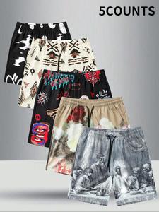 Men's Regular Fit All Over Print Design Shorts, Casual Fashion Comfy Breathable Shorts for Summer, Men's Bottoms for Daily Wear