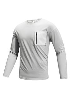 Men's Solid Pocket Zipper Long Sleeve Tee, Casual Breathable Quick Drying Round Neck T-shirt for Outdoor Activities, Men's Top for Fall & Winter