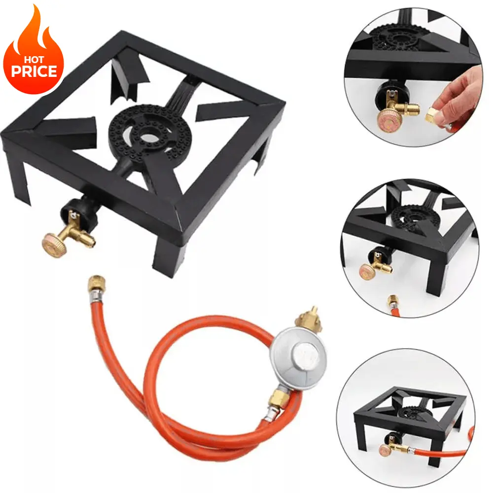 [JY]High-Power 6KW Outdoor Gas Stove – Heavy-Duty Cast Iron Burner with Adjustable Flame, Portable LPG Camping Cooker for Backyard, BBQ, or Commercial Use (Sturdy Iron Base & Windproof Design)