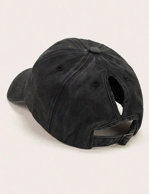 Solid Color Ponytail Washed Breathable Adjustable Size Baseball Cap, Versatile For Casual Daily Sun Protection Wear 1