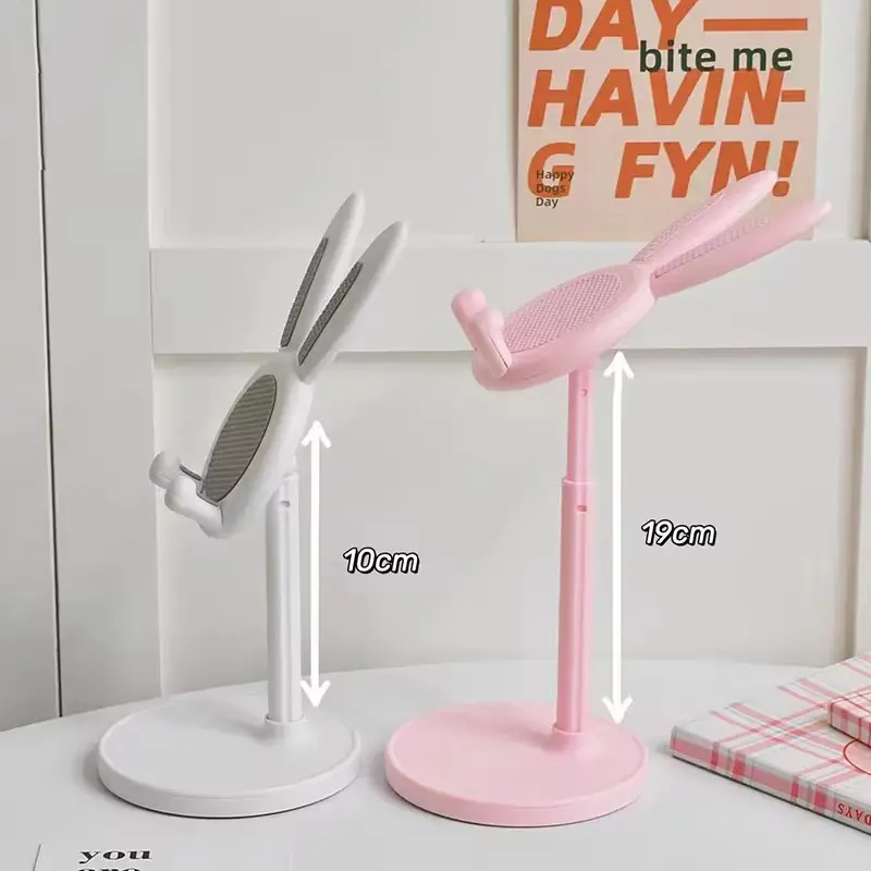 Pink Phone Holder Desktop Cell Phone Stand For iPhone 13 14 Samsung Smartphone Adjustable Lovely Rabbit Cartoon Table Support 4