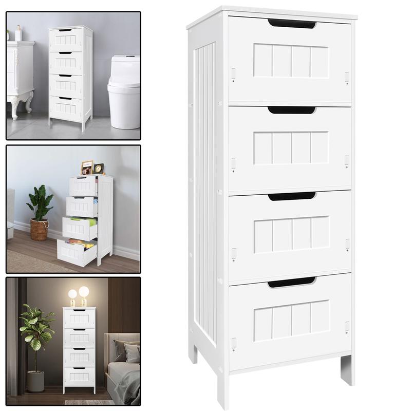 4-Drawer Floor Standing Cabinet Unit - Bathroom Storage With Drawers - Wooden Chest of Drawers - White Tall Cupboard  30x30x81cm 6