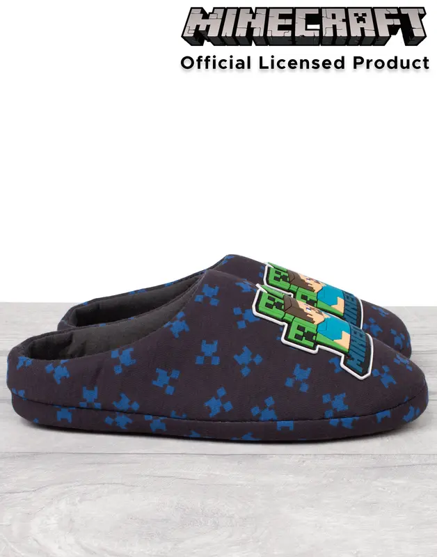Vanilla Underground x Minecraft Boys Blue Creeper Zombie Sequin Applique Slip On Loafer Slippers 5