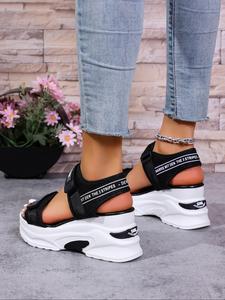 Women's Fashionable Black Color Velcro Sandals, Casual Comfortable Platform Sandals for Daily Wear, Non-slip Footwear for Women & Girls, Thick Soled Casual Summer Sandals, Shoe