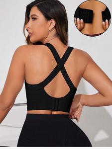 Women's Criss Cross Backless Sports Bra, Solid Color Sleeveless Sports Top for Yoga Gym Workout, Ladies Sportswear Clothing for Indoor Outdoor Wear