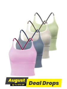 Sporty Women's Plain Criss Cross Breathable Sports Bra, Comfort and Durability Sports Crop Cami Top, Ladies Sportswear for Indoor Outdoor Wear, Gym Clothes, Workout Daily Wear