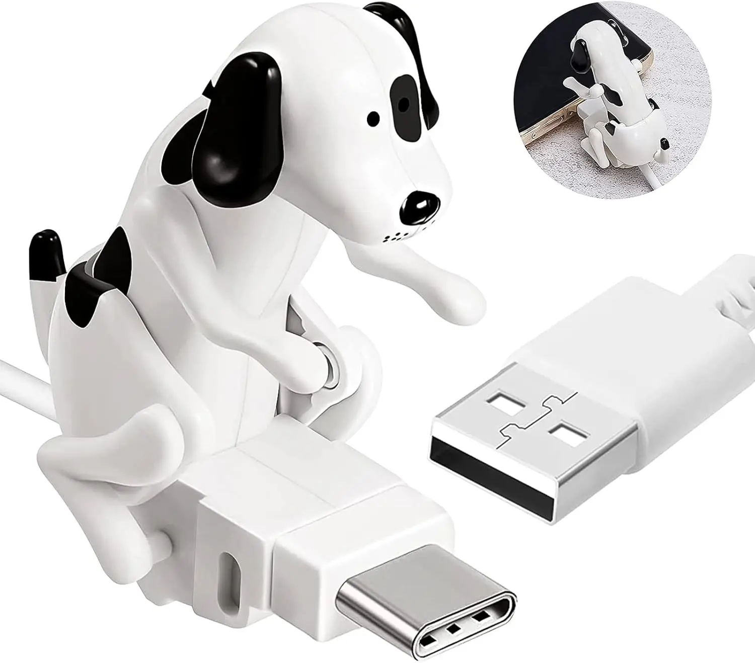 Dog Smartphone Charging Cable - Funny USB Data Transmission - Mini Graduation Season Gift - Only Compatible with Type C - White, Spot Style - Cellphone Accessory
