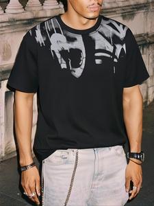 Men's Moire Print Round Neck Tee, Loose Casual Fashion Short Sleeve T-shirt for Summer, Men's Top for Daily Wear, Tropical