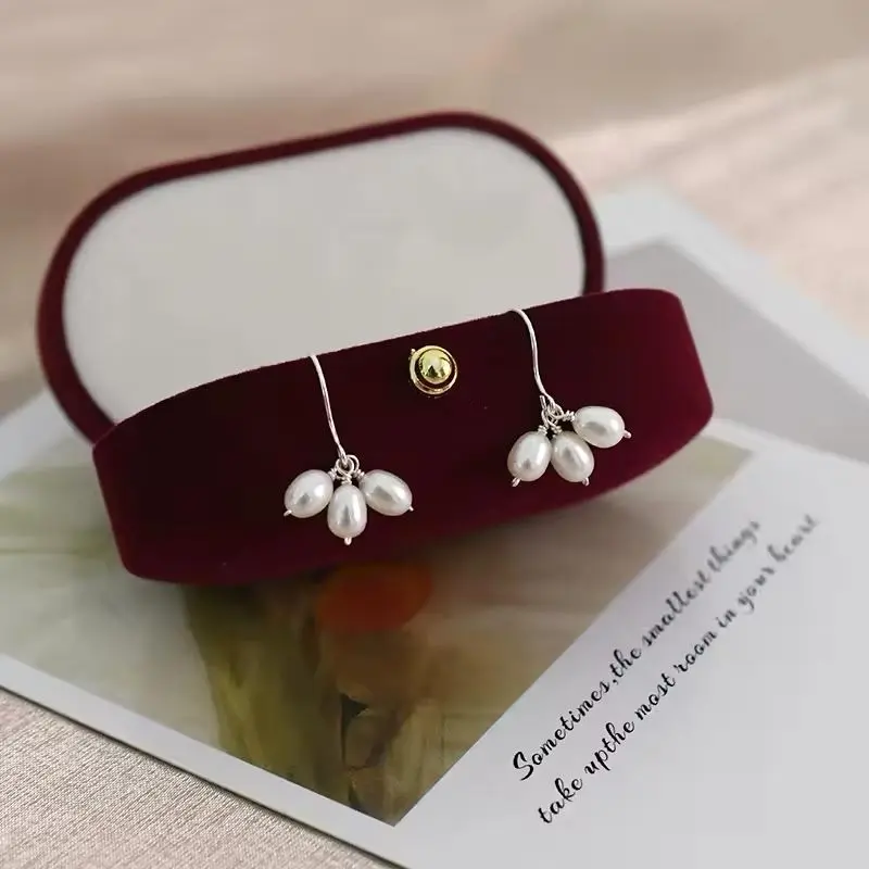 Mary White Ivory Silver Real Pearl Flower Drop Gift Earrings For Women