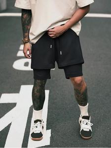 Men's Solid Zipper Pocket Track Shorts, Loose Casual Breathable Comfortable Shorts for Summer, Men's Bottoms for Daily Wear