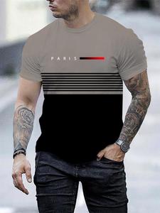 Men's Colorblock Letter Print Short Sleeve Tee, Regular Fit Casual Comfy Round Neck T-shirt for Summer, Fashion Men's Top for Daily Wear