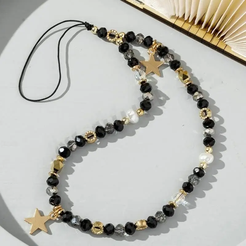 Anti-Lost Bead Phone Lanyard Wrist Strap,Trendy Crystal Bead Mobile Phone Chain Five-Pointed Star Phone Charm Strap Cellphone Hanging Cord Telephone Chain Keychain for Women Girls 6